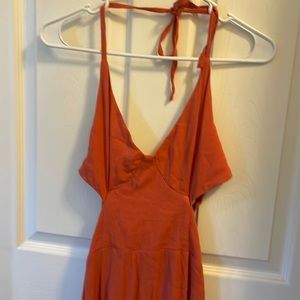 Cupshe Backless Tie-Strap V-Neck Dress in Rust Orange